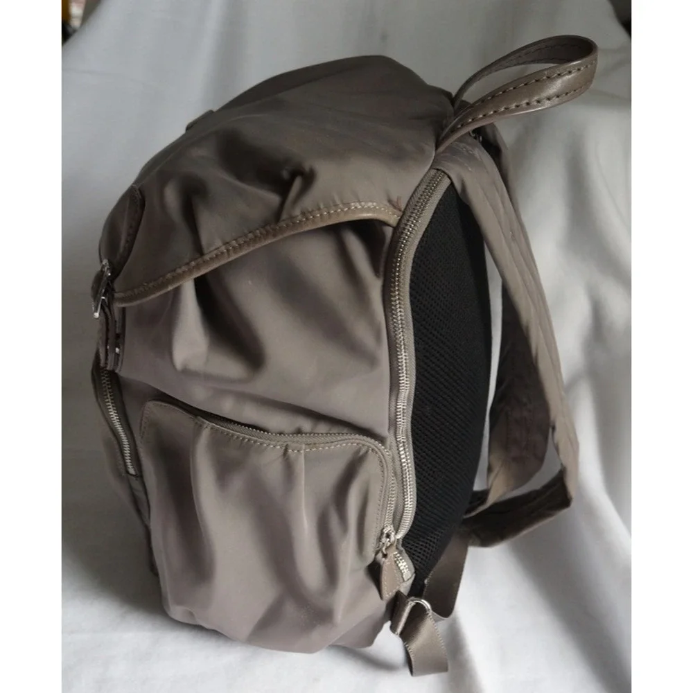 MZ WALLACE Marlena Backpack Bag Olive Green Nylon Leather Trim with silver metal